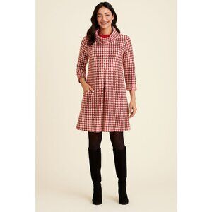 Tyler Böe Red & White Houndstooth Retro Preppy Chic Sweater Dress w/Pockets Sz S